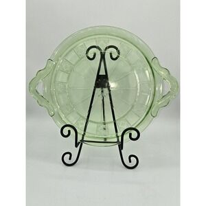 Jeanette Glass Doric Green Uranium‎ Depression Glass Double Handled Cake Plate
